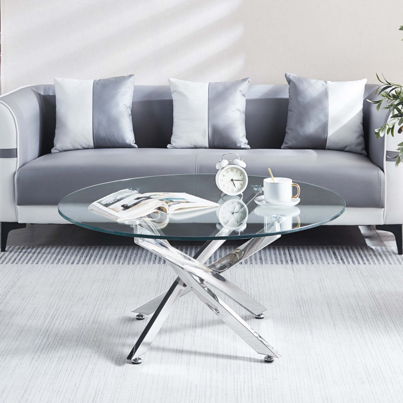 Table basse avec pieds en acier inoxydable, ronde