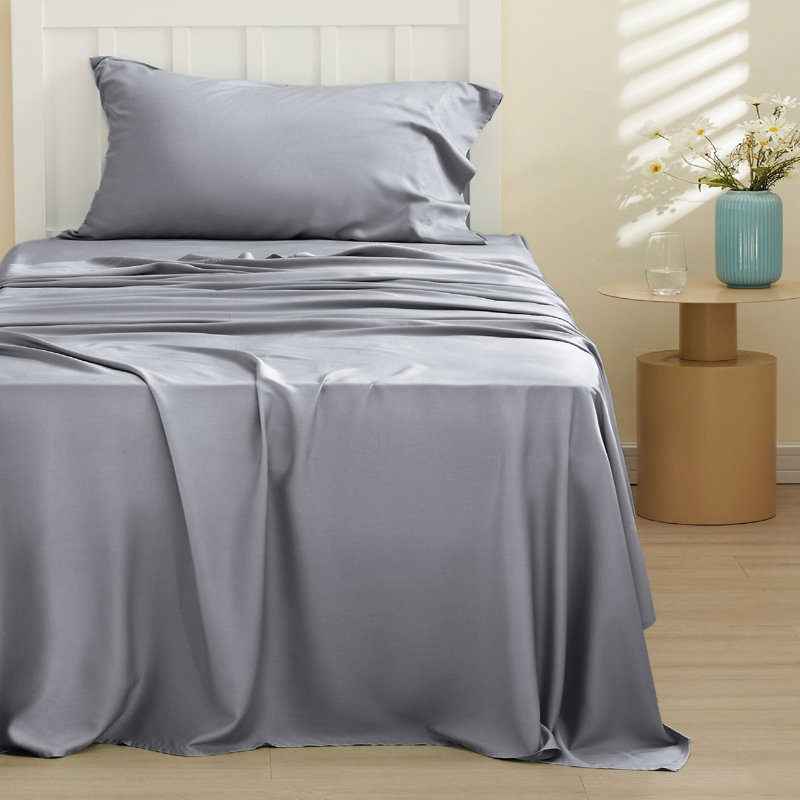 Essential Collection Cooling Rayon Derived from Bamboo Sheet Set, Twin Sheet Set with 1 Pillowcase, Silver Gray