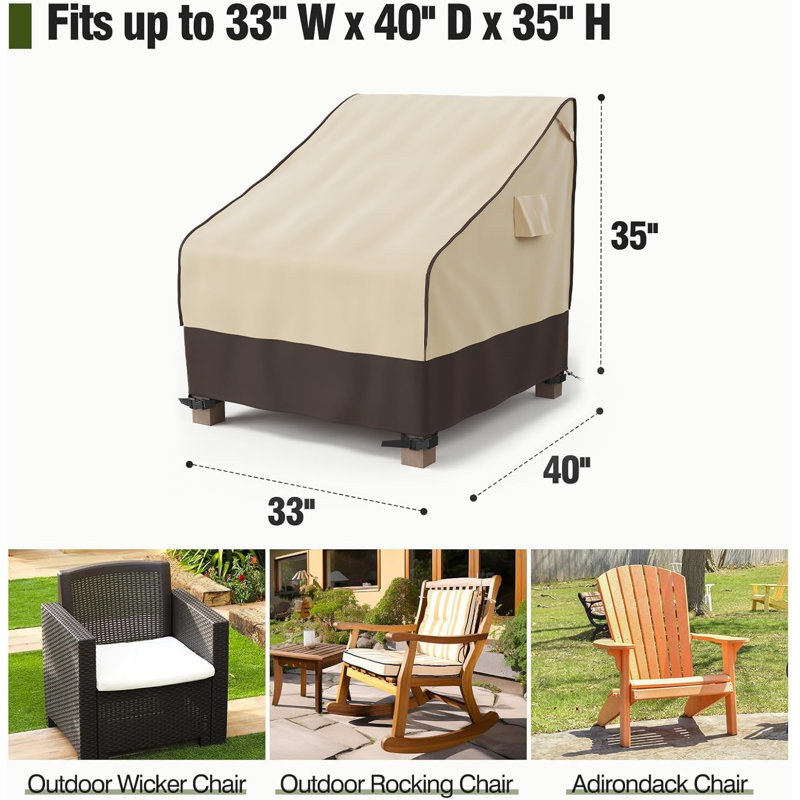 Patio Chair Cover Waterproof, UV Resistant Outdoor Lawn Patio Furniture Protective Cover, Heavy Duty Oxford Cloth Windproof Garden Lounge Deep Seat Cover Fits Up To 33"W X 40"D X 35"H