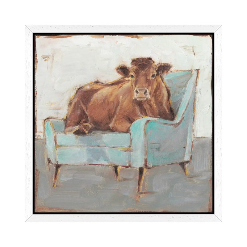 Moo-ving In IV by Ethan Harper - Single Picture Frame Print on Canvas, 30.48 cm H x 30.48 cm W, White Framed
