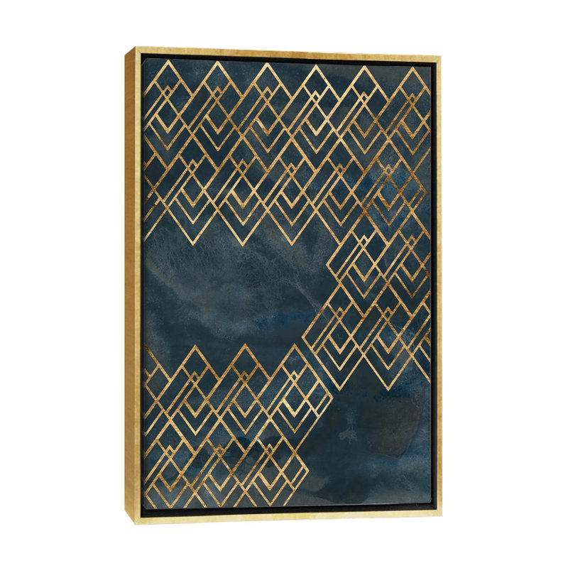 Reproduction d’art sur fond bleu « deco », H 26 po x l 18 po x P 1,5 po, Toile encadrée d'or