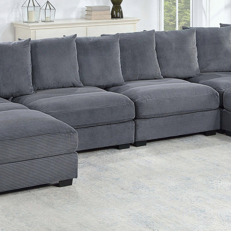 Chaise sans accoudoirs - Velours côtelé - 2 coussins de dossier, Gris foncé