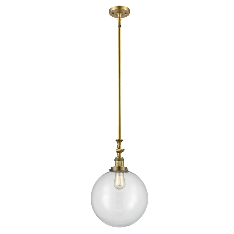 Luminaire suspendu sphère 1 lumière Clermont, Ampoule non incluse, Laiton brossé, Transparent
