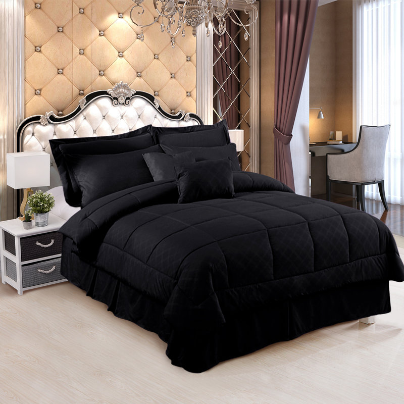 COMFORTER-SET20210310 Geometric Shapes Comforter Set, Black, Queen Comforter + 9 Additional Pieces