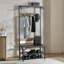Benzino Hall Tree 80cm Wide Rustic Industrial Coat Stand Shoe Organiser Hallway Entryway