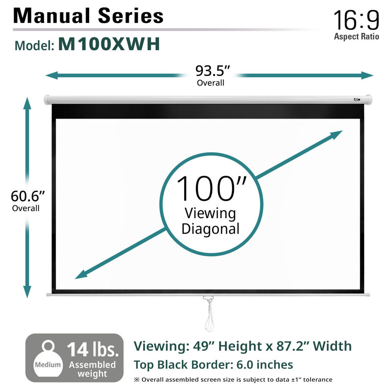 Manual Series Manual Wall/ Ceiling Projector Screen, 100" Diagonal