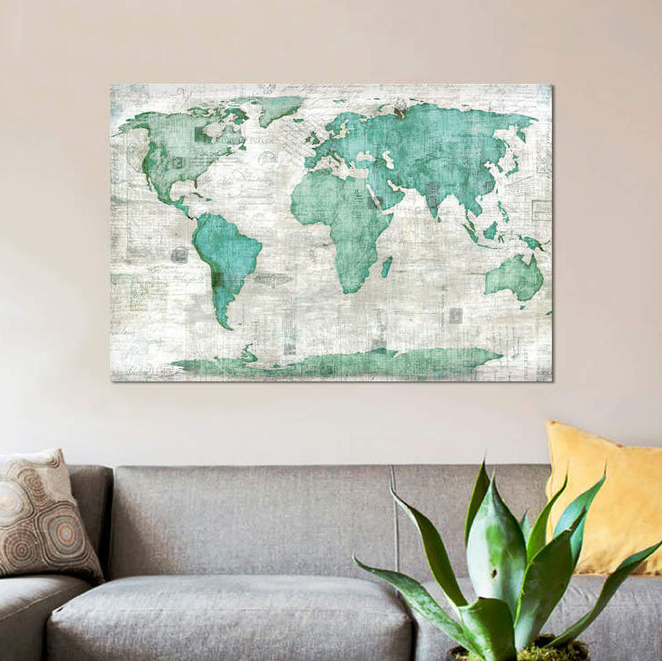« world », impression sur toile, H 8 po x l 12 po x P 0,75 po, Toile tendue, Pas de tapis
