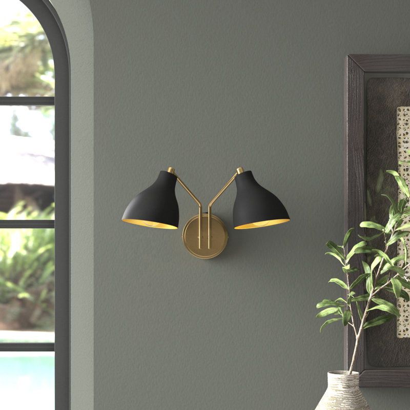 Elyse 17.5" W 2-Light Dimmable Armed Sconce, Black/Brass, Black