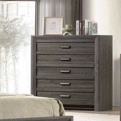 Meuble de chambre à coucher 1 tiroir rustique contemporain à cinq tiroirs de rangement au fini gris rustique