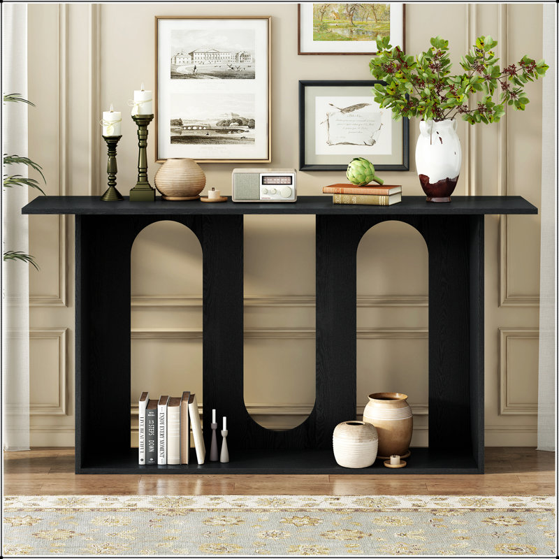 Modern and Curved Design Ash Veneer Console Table with Shelf,Suitable for Entryway,Hallway Living Room,Foyer,Corridor, White