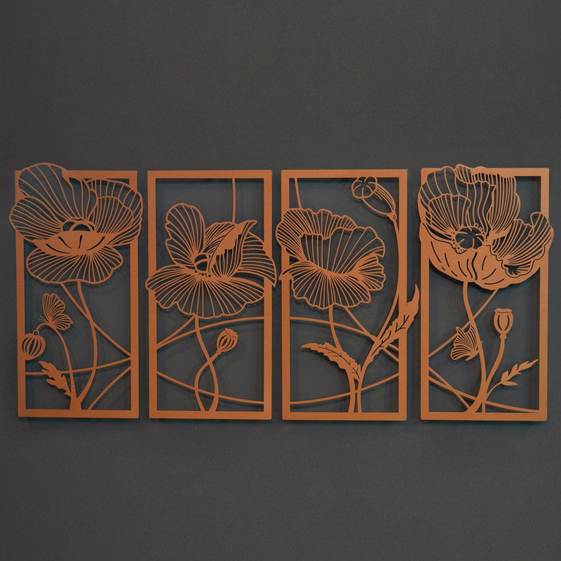 Ensemble d'art mural en métal Blossom - 4 pièces, H 25 po x l 53 po x P 1 po, Cuivre