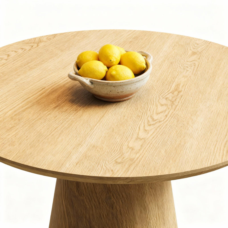 43" Round Oak Wood Top Dining Table, OAK