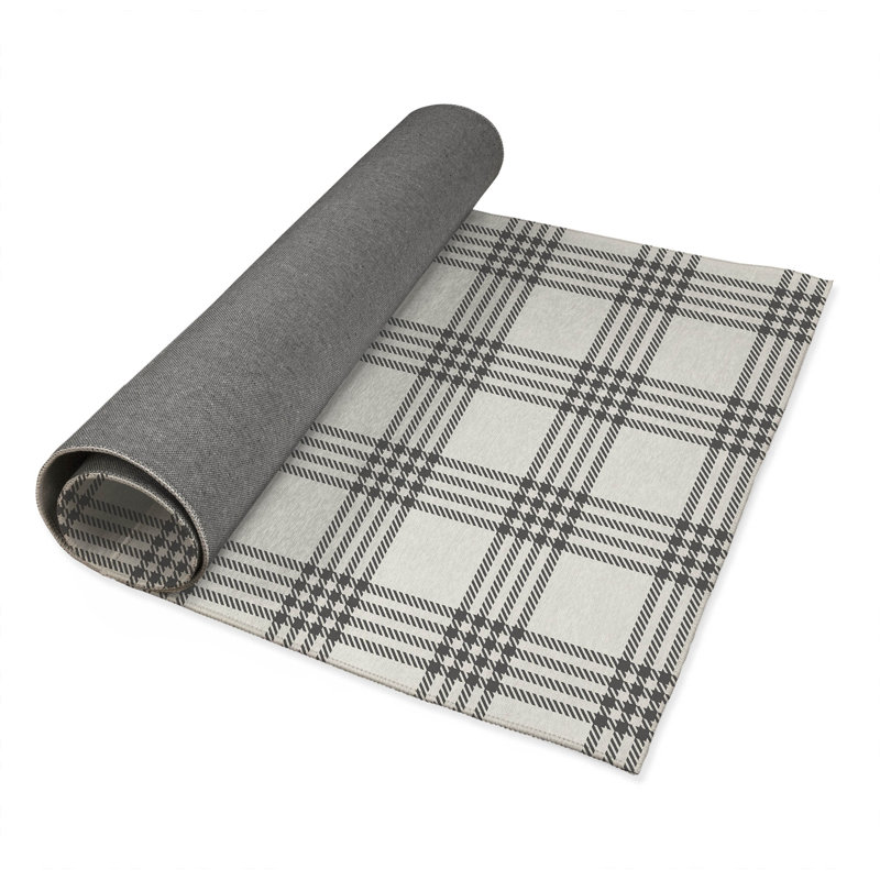 Tapis de bureau à carreaux Christopher, L 7 pi x L 5 pi, Ivoire/gris anthracite