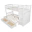 Lit superposé simple au-dessus de double / simple avec lit inférieur convertible, tablettes de rangement et tiroirs, blanc-1760822823