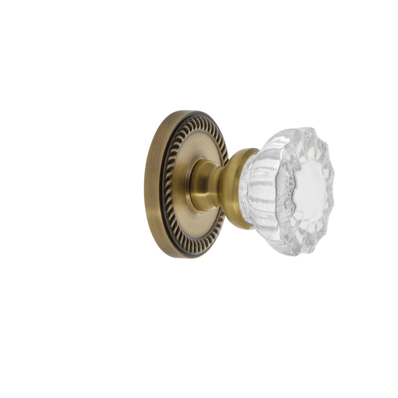 Grandeur Newport Rosette Single Dummy with Versailles Crystal Door Knob, Vintage Brass