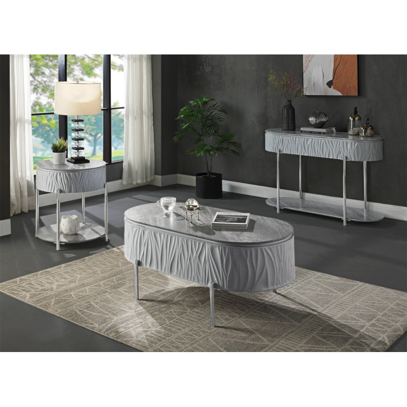 Table basse yukino gris ultrabrillant et finition chromée