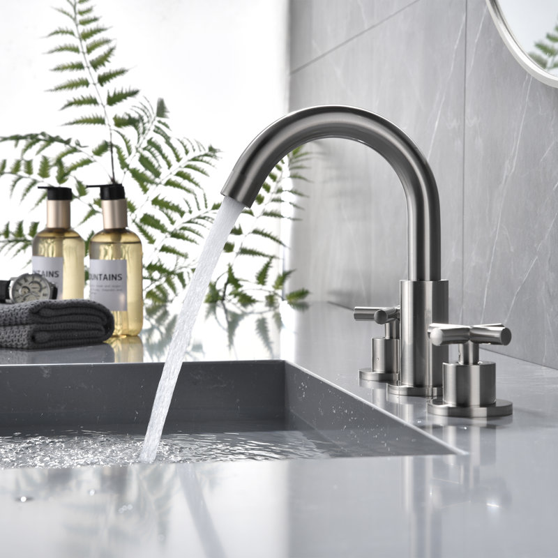 8 Inch 3-Hole Widespread Bathroom Faucet, 2-Handle Bathroom Sink Faucet, Drain Assembly Not Included, Brushed Nickel