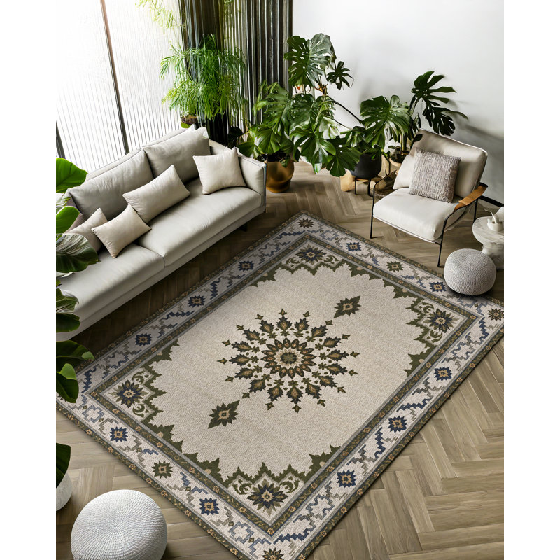 Tapis marocain beige en coton et polyester à imprimé numérique Stella Collection, Rectangle 3 pi 4 po x 5 pi