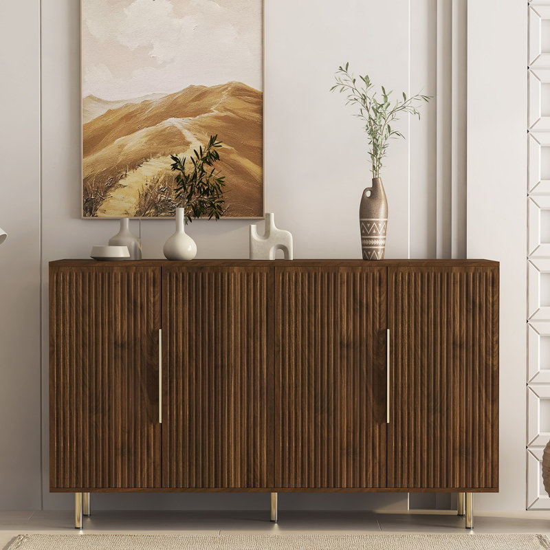 Buffet en bois moderne avec rangement, grand buffet cannelé avec tablettes réglables, crédence, console d'appoint
