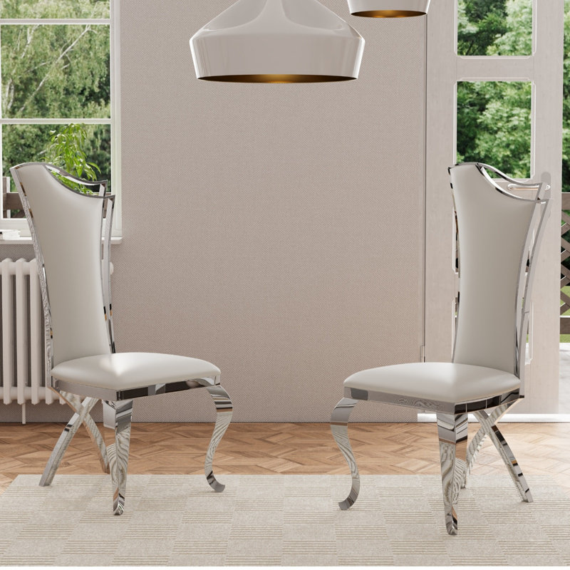 White Leather Upholstered Dining Room Chairs