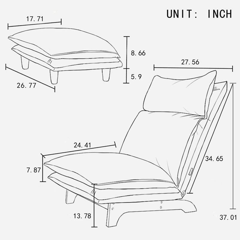 Bedroom Sofa Chair Foldable Reclining Chair Leisure Single Sofa Functional Chair, Cream