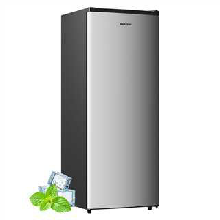 BANGSON 6.5 Cu.ft Upright Freezer, Stand up Freezer with Adjustable Thermostat, Removable Shelves, Reversible Single Door,Silver