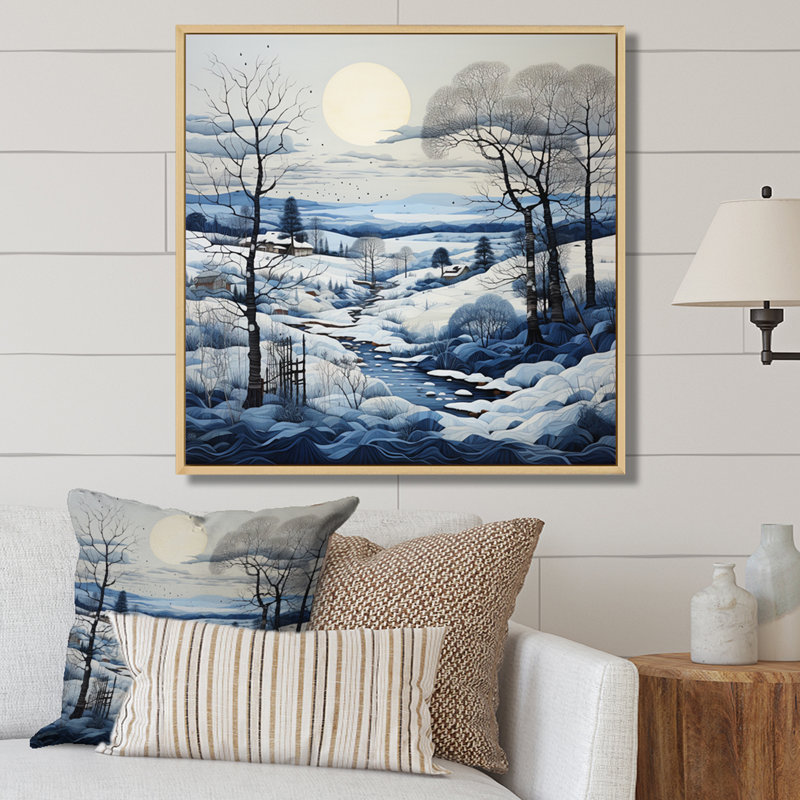 Snow Winters Moon Solitude IV - Landscapes Wall Art Prints, H 16 po x l 16 po, Cadre photo noir