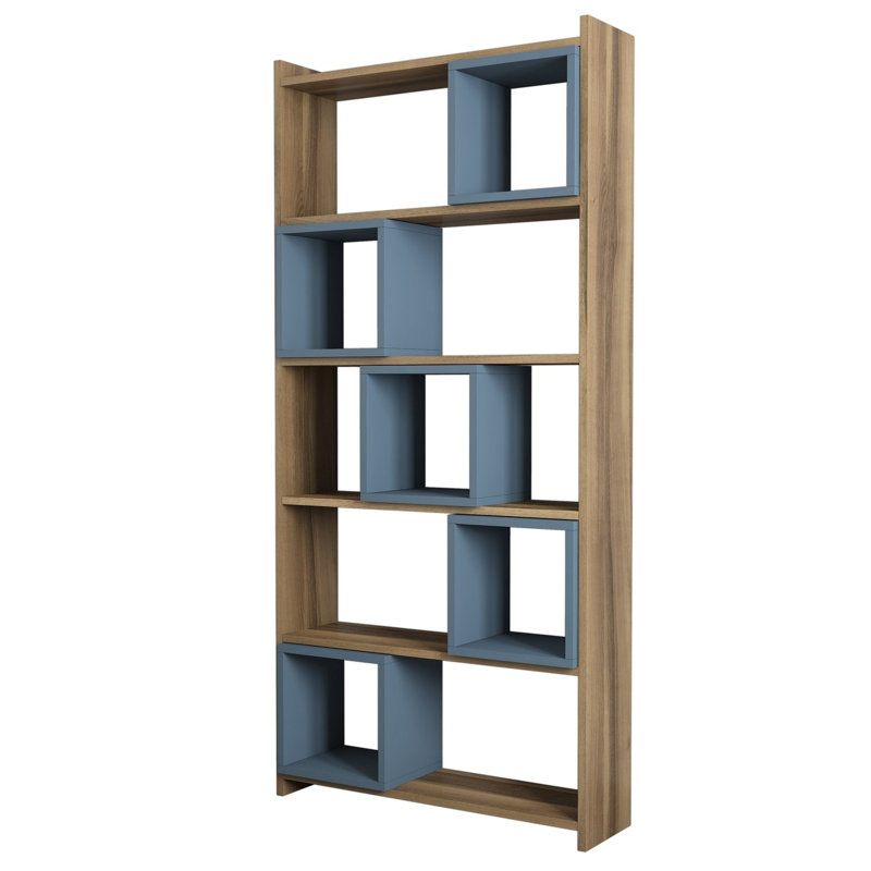 Lene 170cm H x 80cm W Geometric Bookcase, Walnut/Chalcedony
