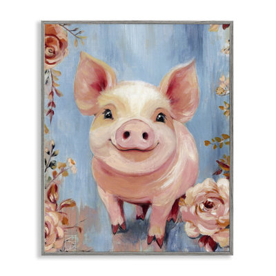 «Souriant cochon et fleurs», estampe numérique, design par Sara Culpepper