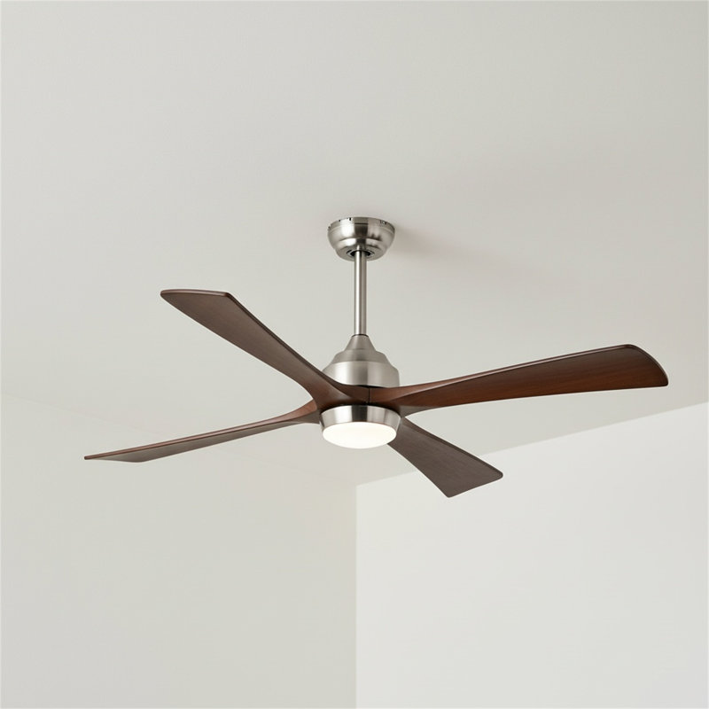 Ventilateur de plafond en bois massif de 52 pouces avec lumière, télécommande à 6 vitesses et moteur réversible silencieux
