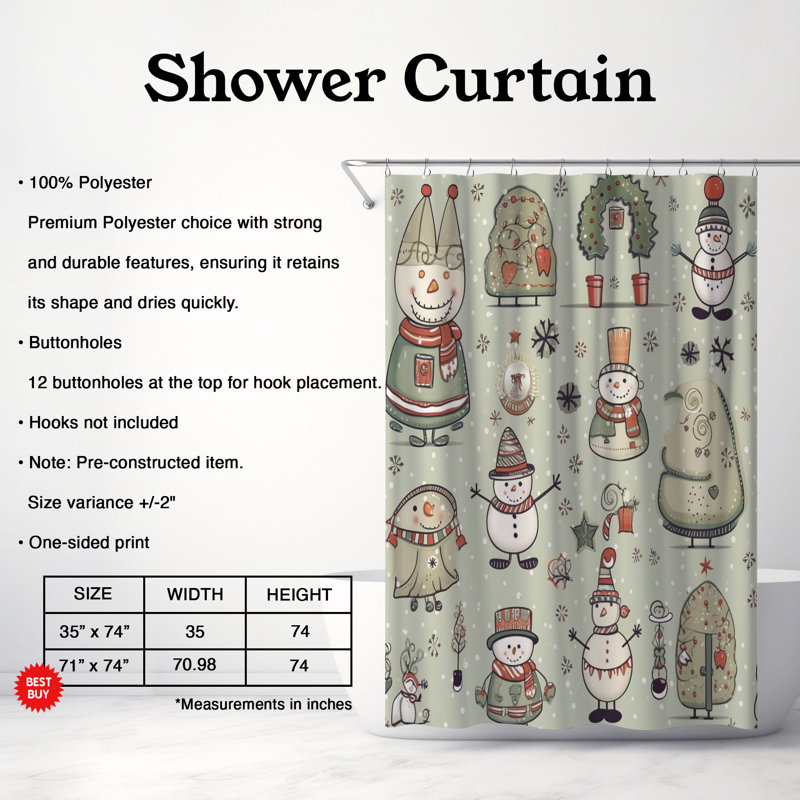 Rideau de douche Snowy Snowman Expression - Premium, H 74 po x l 71 po