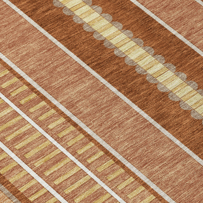 Machine Washable Indoor/Outdoor Chantille ACN2681 Stripes Rug, 3' x 5', Paprika