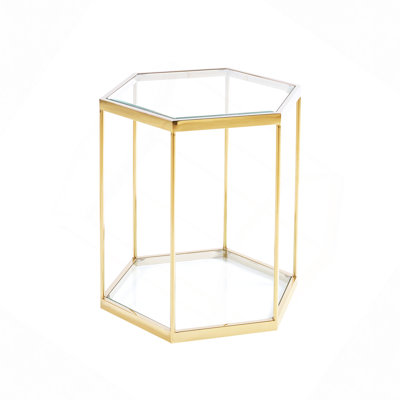 Table de bout moderne en verre avec structure en acier inoxydable