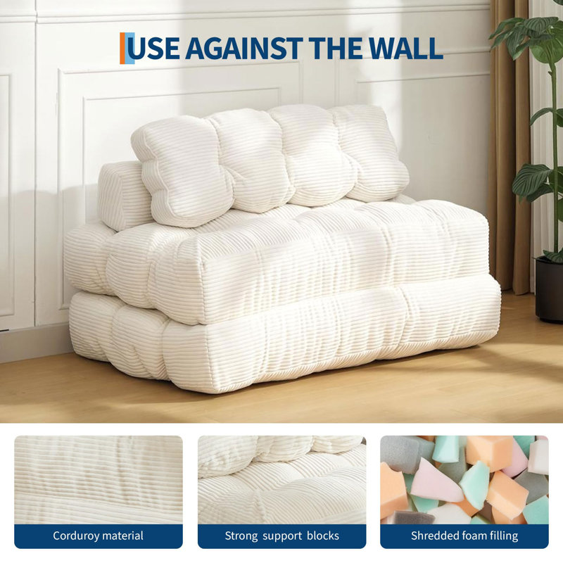 Canapé-lit pliable convertible 3-en-1, fauteuil-lit simple avec dossier et coussin, futon peu encombrant pour le salon, la chambre à coucher ou le dortoir - beige