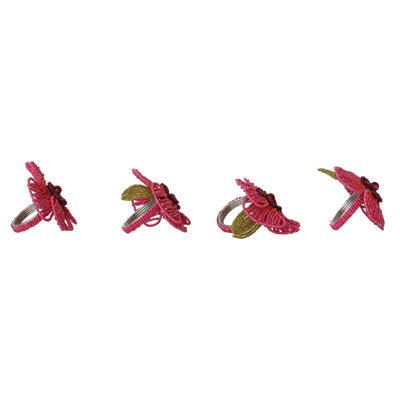4-Piece Round Handmade Glass Beaded Flower Napkin Rings, Multicolor