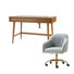 Adan Modern 2-Piece Desk Office Chair Set with Velvet Task Chair and Solid Wood Cable Management Computer Desk