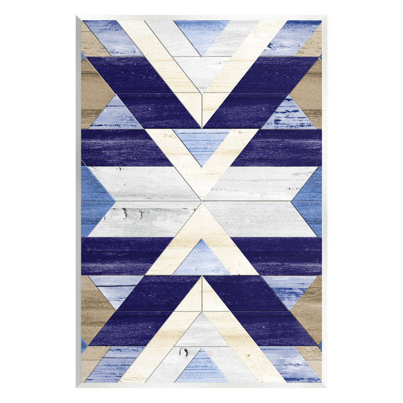 Motif giclée aztèque bleu rustique bleu par Erica Billups, H 15 po x l 10 po x P 0,5 po, Bois