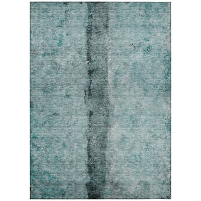 Tapis extérieur lavable abstrait bleu sarcelle 5 pi x 8 pi bleu turquoise et gris anthracite