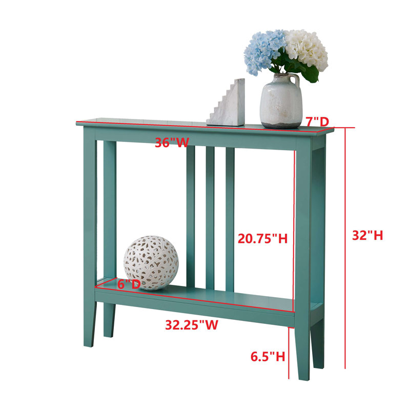 Narrow Console Table with 2-Tier Storage Shelf, Wood Entryway Table or Slim Sofa Table for Hallway or Behind Couch, Teal