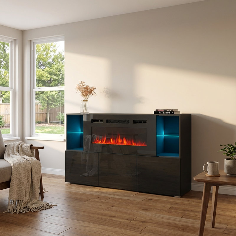Buffet 63 po avec foyer électrique Camberlynn, Noir