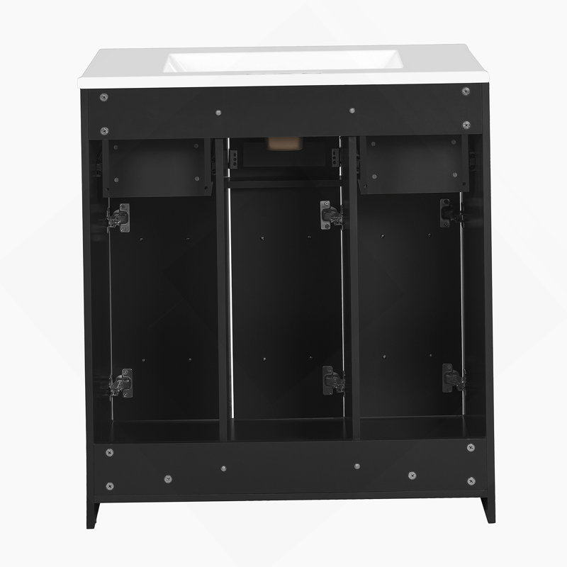 Meuble-lavabo de 30 po avec lavabo encastré et tiroirs, surface peinte, portes à fermeture en douceur, armoire de salle de bain avec tiroir basculant