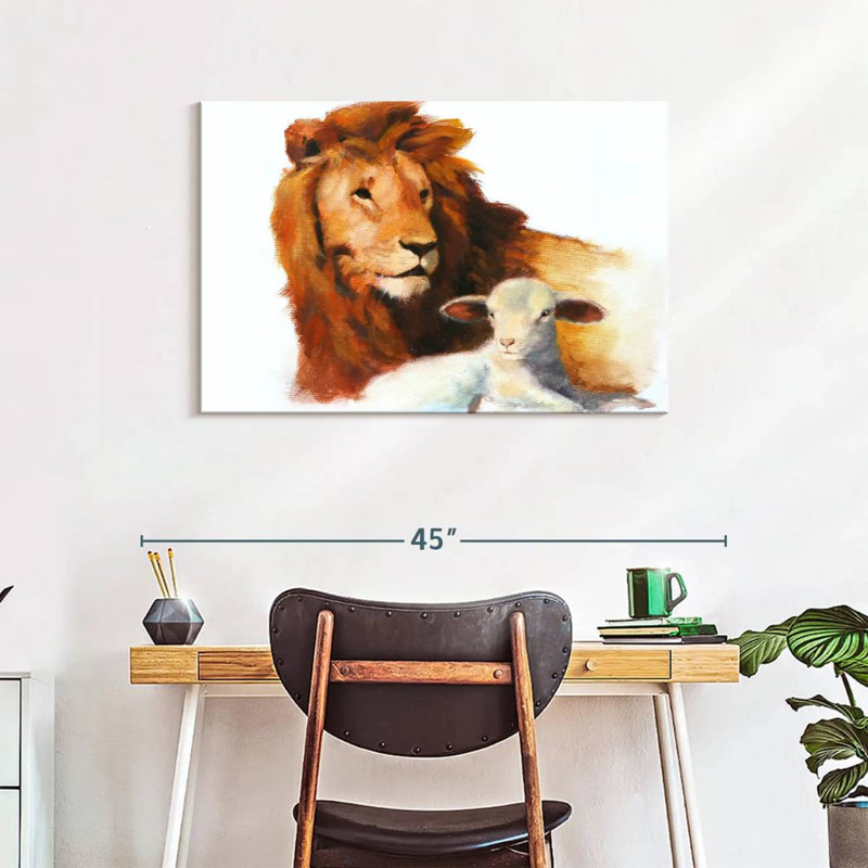Brampt lion et agneau, H 24 po x l 36 po
