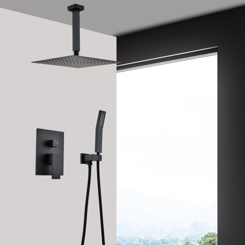 Douche de plafond noire mate - Tête et salle de bain à main 10 po