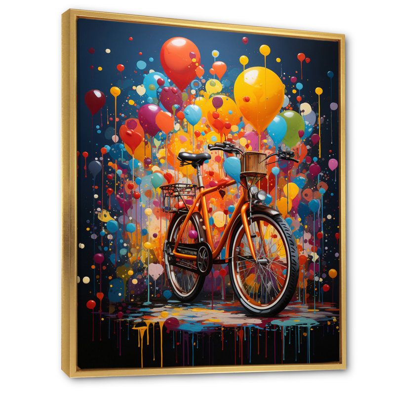 «Camrin Bicycle Bold Rides Pointillism II», reproduction d'art sur toile, H 32 po x l 16 po x P 1 po, Cadre flottant doré