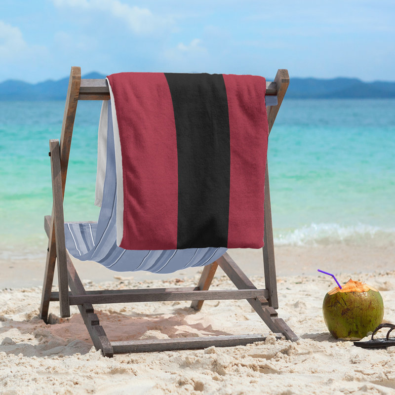 Cotton Blend Beach Towel, Light Red/Black