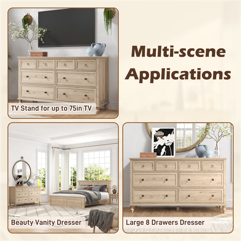 stand up dresser Sikaic Dresser Bedroom Furniture 6 Drawers Dresser with Vertical Large Storage White / Engineered Wood / Modern