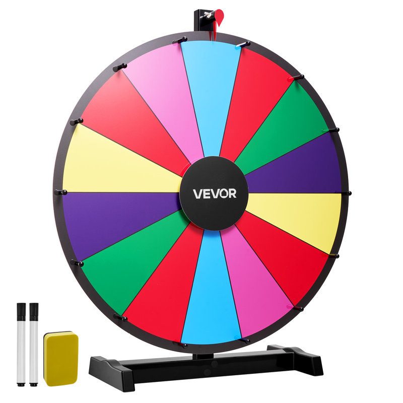 Roue de 24 pouces, roue de 14 fentes avec support, roulette de table Win Fortune avec effacement à sec et 2 marqueurs, 6 couleurs, assemblage facile, pour les événements de carnaval de fête