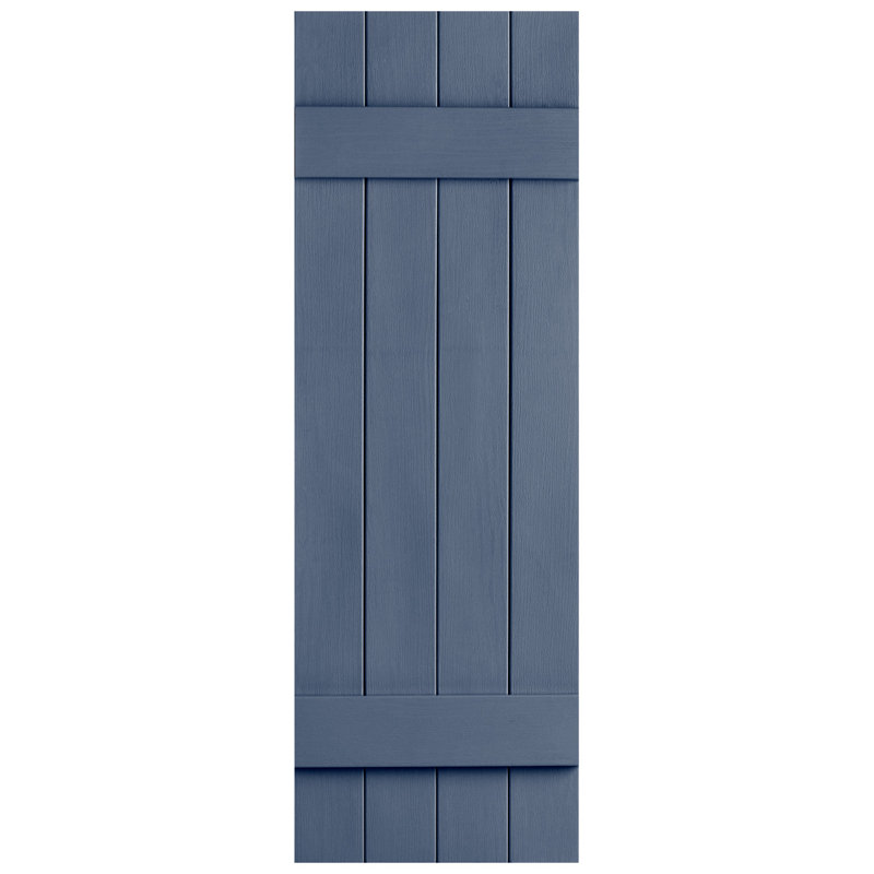Paire de volets en vinyle fermés à quatre planches et lattes, Bleu, 47 po