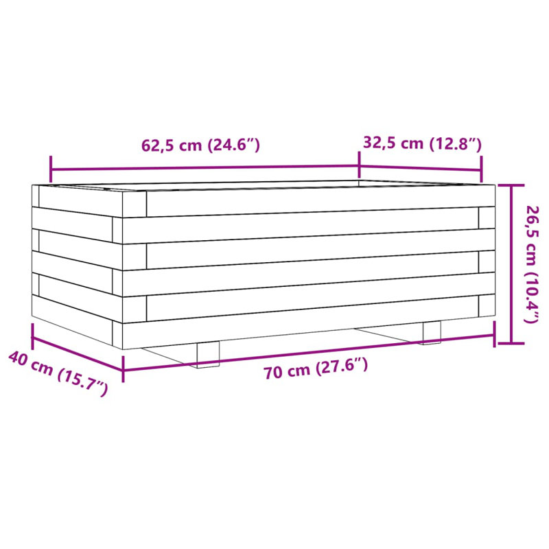 Wood Planter Box, Wax Brown, 26.5cm H x 70cm W x 40cm D