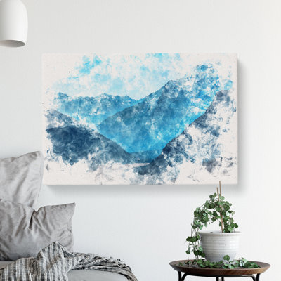 Blue Mountains in Sikkim India Watercolour - Wrapped Canvas
